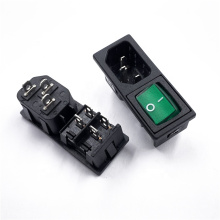 JEC 3 PIN 2 in 1 AC Male Power Socket  With Green Switch INLET 10A 250V